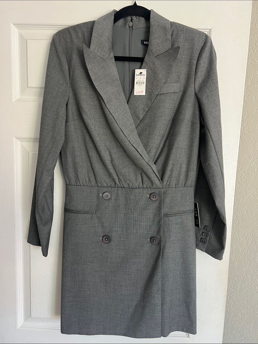 Express Gray Double-Breasted Blazer Dress